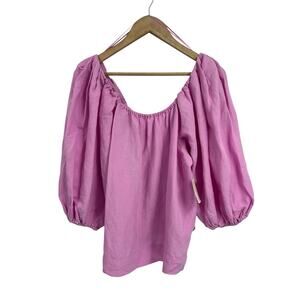On 34th Pink Puff Sleeve Off Shoulder Linen Blend Blouse XS NWT